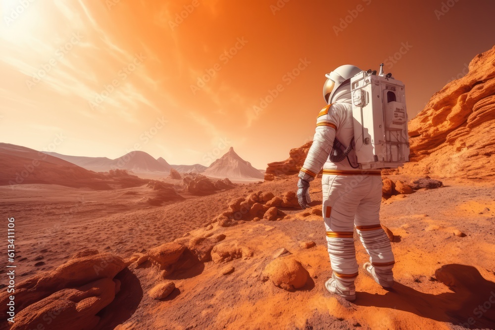 Wall mural astronau exploring the surface of planet mars