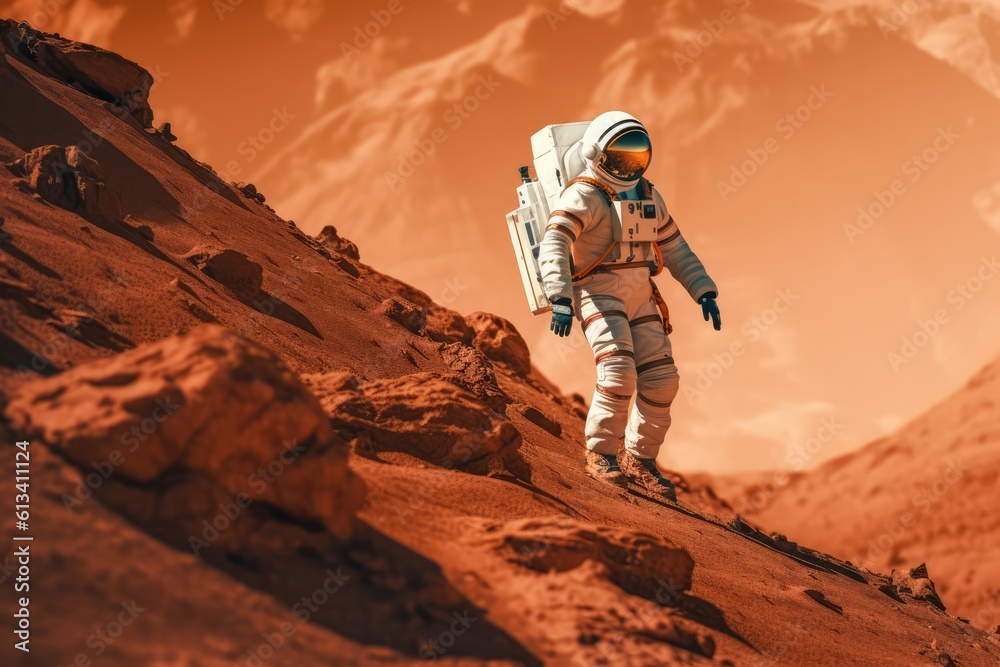 Wall mural astronau exploring the surface of planet mars