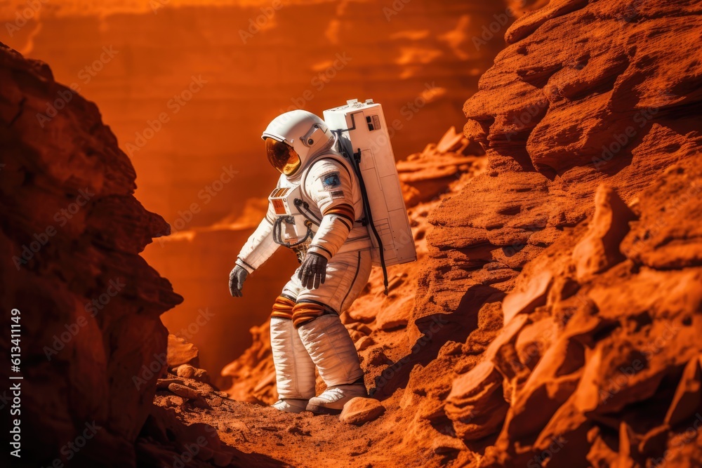 Wall mural astronau exploring the surface of planet mars