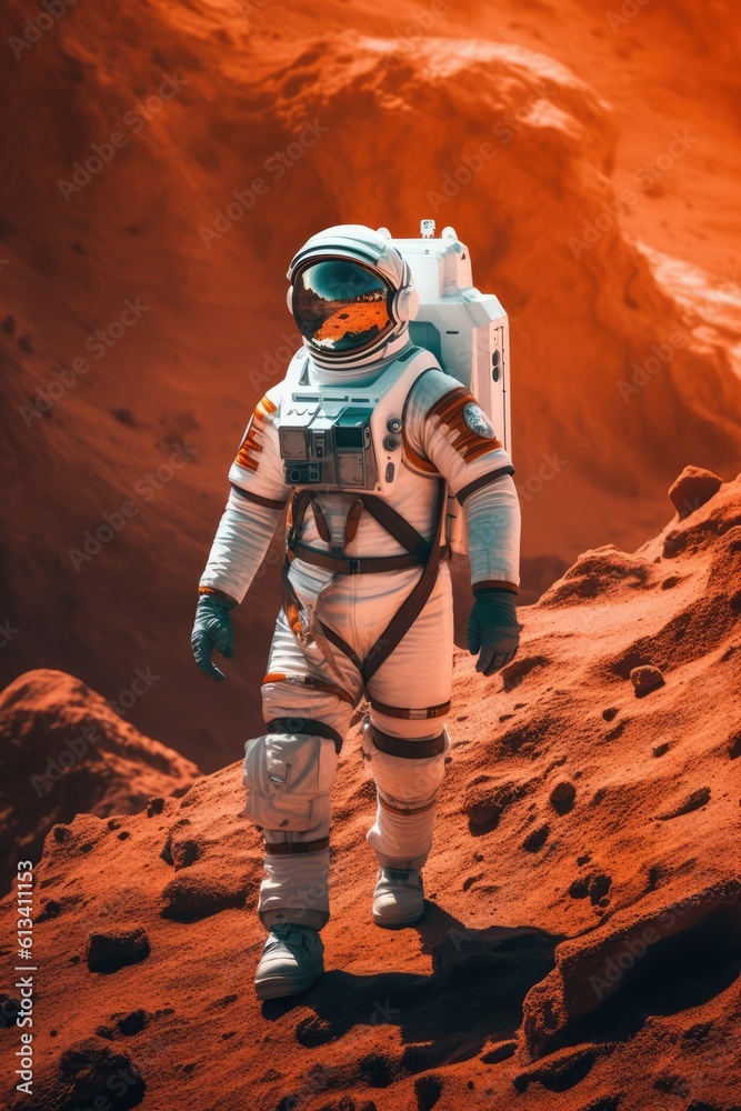 Sticker astronau exploring the surface of planet mars