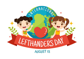 Happy LeftHanders Day Celebration Vector Illustration with Raise Awareness of Pride in Being Left Handed in Kids Cartoon Hand Drawn Templates