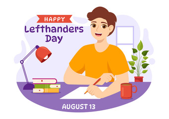 Happy LeftHanders Day Celebration Vector Illustration with Raise Awareness of Pride in Being Left Handed in Flat Cartoon Hand Drawn Templates