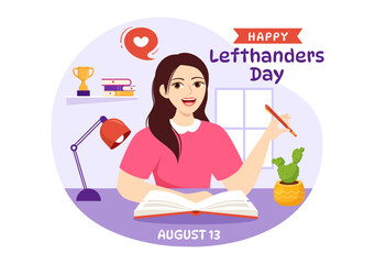 Happy LeftHanders Day Celebration Vector Illustration with Raise Awareness of Pride in Being Left Handed in Flat Cartoon Hand Drawn Templates