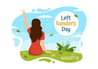 Happy LeftHanders Day Celebration Vector Illustration with Raise Awareness of Pride in Being Left Handed in Flat Cartoon Hand Drawn Templates