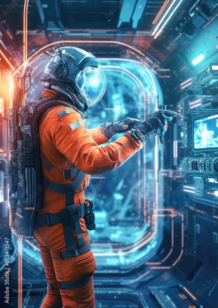 Sticker astronaut exploring space and universe