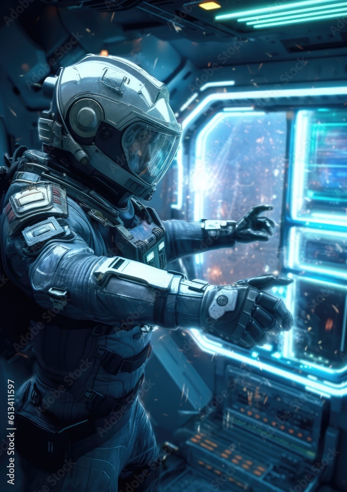 Sticker astronaut exploring space and universe