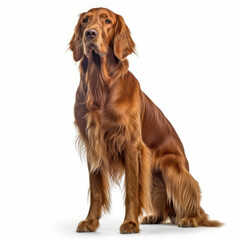 irish setter dog sitting isolated on white background, ai generative.