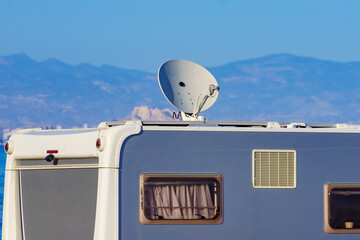 Satellite dish on roof of caravan