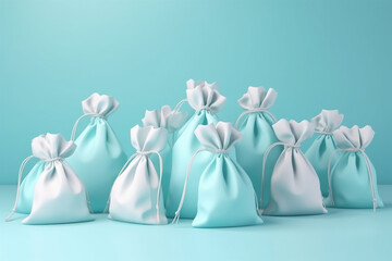 Small white and blue gift bags. 