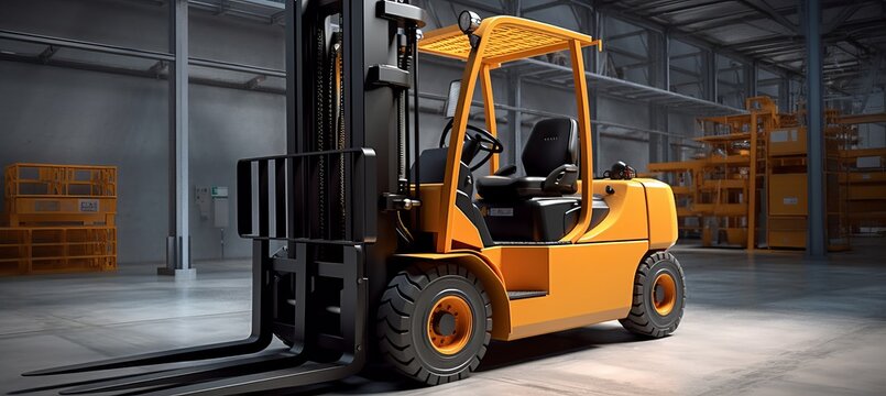 Forklift on factory warehouse. Generative AI technology.