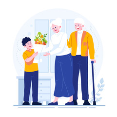Celebrating grandparent's day flat illustration