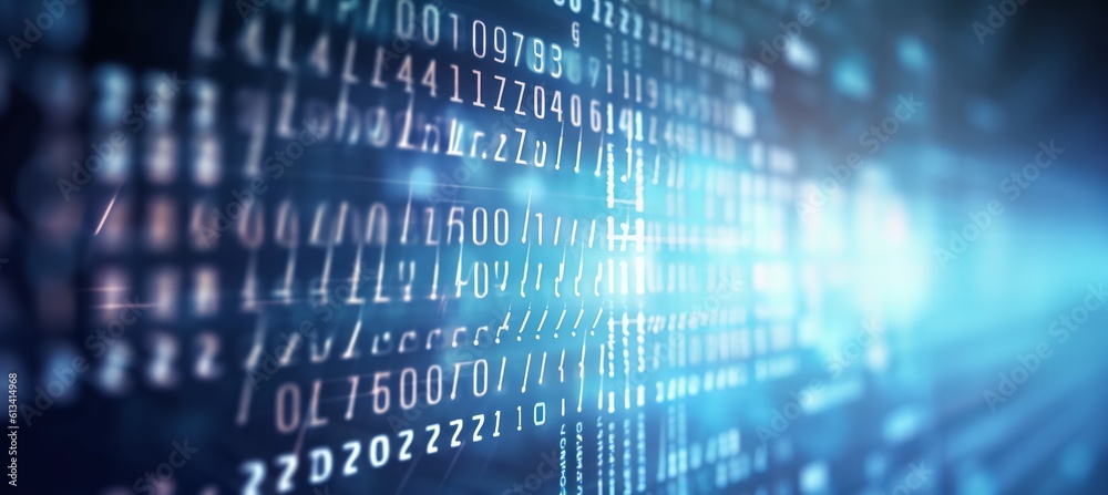 Aufkleber Big data computer code system machine learning visualization technology background. Generative AI technology.