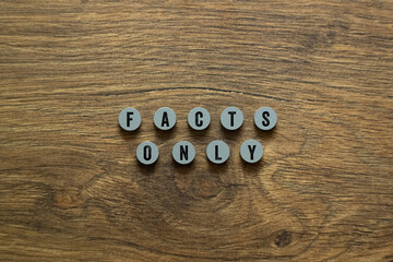 Facts only - word concept on building blocks, text