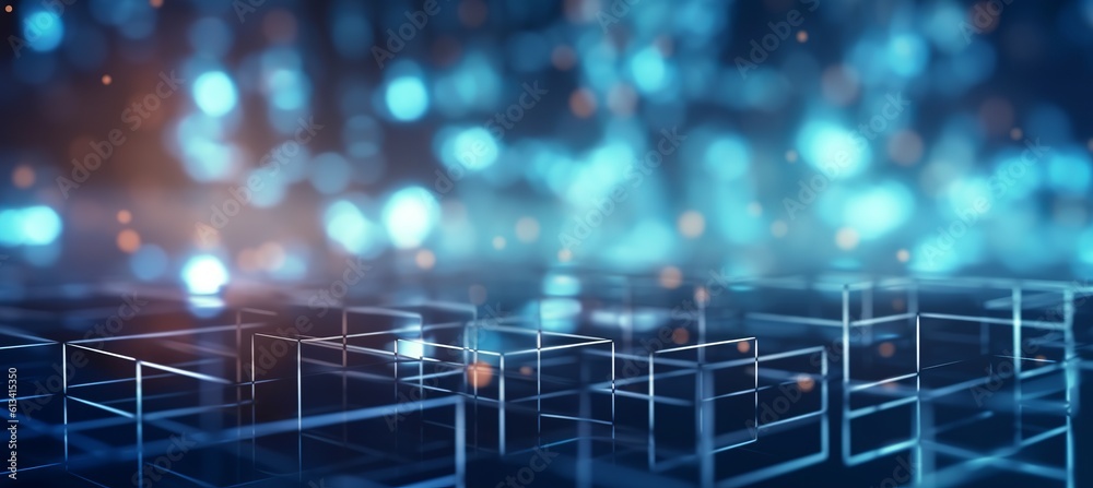 Poster Global linked data blockchain network system structure technology background. Shiny glitter lights effect. Generative AI technology.