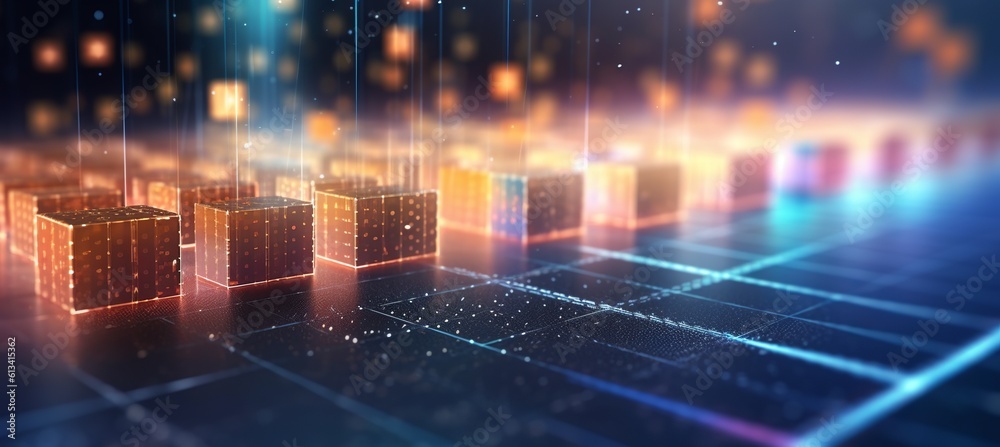 Aufkleber Cube data network blockchain system structure technology background. Generative AI technology.