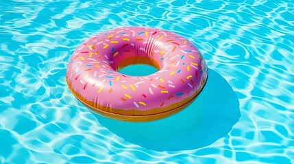 Fototapeta na wymiar Donut inflatable into the swimming pool in summer. AI Generative