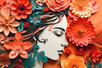 Paper art style , Women's day specials offer sale wording isolate , Happy women's day 8 march with women of different frame of flower , Created with generative AI