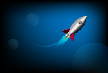 Naklejka na ściany i meble Space rocket flies in space. spaceship flying. vector illustration.