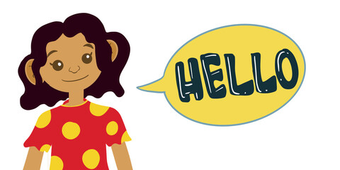 Girl with hello word.