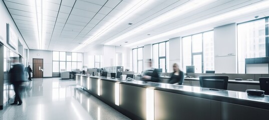 Business office building. Motion speed blur effect. Generative AI technology.
