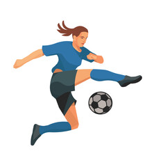 Figure of a girl playing football jumpimg high to kick the ball