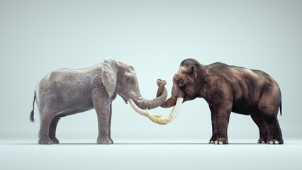 Mammoth and elephant together.