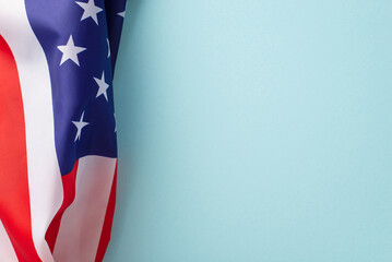 Public holiday in USA concept. High angle view photo of the flag of United States of America in the...