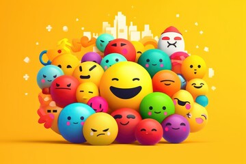 Obraz premium Joyful Emoji Background, World Emoji Day and Happy Day. Generative Ai