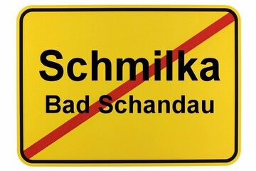 Illustration eines Ortsschildes von Schmilka, einem Stadtteil von Bad Schandau in der Sächsischen Schweiz