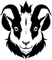Black and white logo of a goat head, vector illustration of a domestic animal