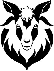 Black and white logo of a goat head, vector illustration of a domestic animal