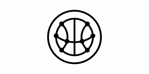 basketball tech line art outline icon symbol vector logo illustration.