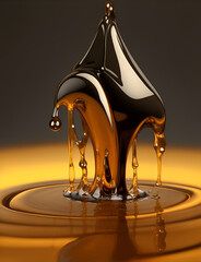 oil drop falling, Oil drop, orange or lemon juice splashes, liquid yellow drink streams with drops. Fruit beverage elements for advertising or package design. 