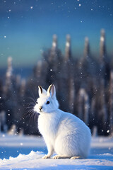 Obraz na płótnie Canvas A White Bunny in a Snowy Landscape