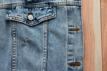 Jeans pocket. Classic jeans texture, close-up. Blue denim jacket, jeans background.