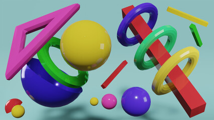 Colorful 3d floating geometric blocks background