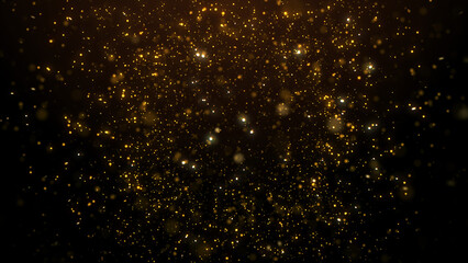 golden particles shining stars dust bokeh glitter awards dust abstract background. 
Futuristic glittering in space on black background.