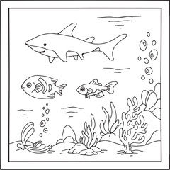 design aqua fish outline coloring page for kid
