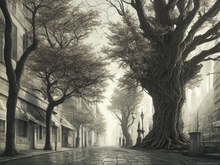 Monochrome town store landscape background