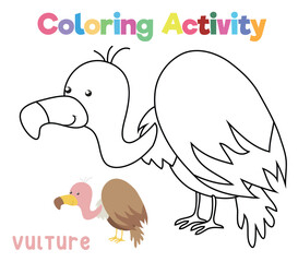 Colouring the vulture. Coloring activity for preschool and kindergarten children. Printable educational printable coloring worksheet. Vector illustration file.
