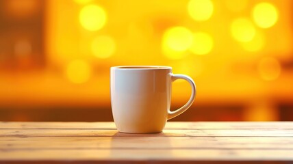 Obraz premium White Mug on Wooden table Mock up