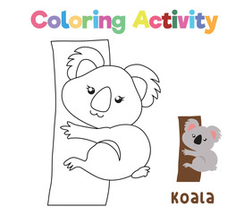 Coloring the cute koala. Coloring activity for preschool and kindergarten children. Printable educational printable coloring worksheet. Vector illustration file.