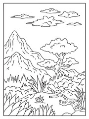 Design Nature Landscape Outline Coloring Page