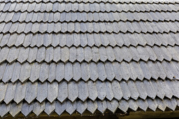 Roof of the wooden medieval church made with wooden shingle