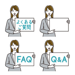 Fototapeta premium 質問のパネルを持つ女性ビジネスパーソン