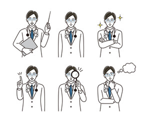 男性医師のよくあるポーズのセット