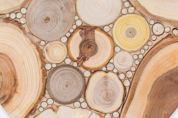 Texture of wooden kitchen stand under hot, fragment top view