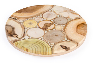 Kitchen stand under hot, made of wooden cross sections pieces
