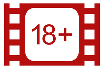 Sign of Adult Only for Eighteen Plus or 18+ and Twenty One Plus or 21+ Age in the Filmstrip. Age Rating Movie Icon Symbol for Movie Poster, Apps, Website or Graphic Design Element. Format PNG