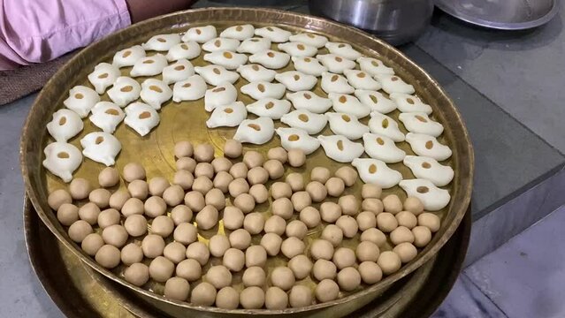 Making of traditional bengali sweets in a local shop in Kolkata